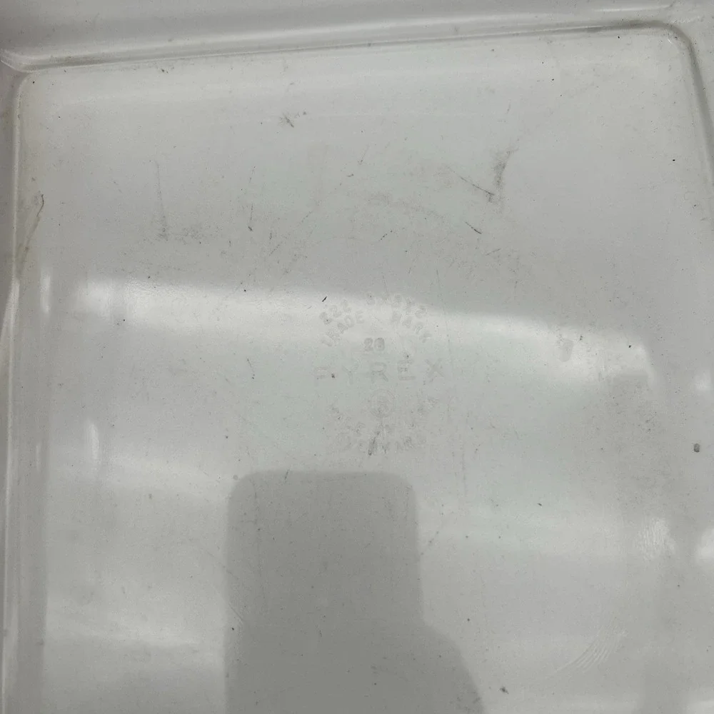 VTG Pyrex # 222 Clear Borosilicate Glass Text Block Logo 8x8x2